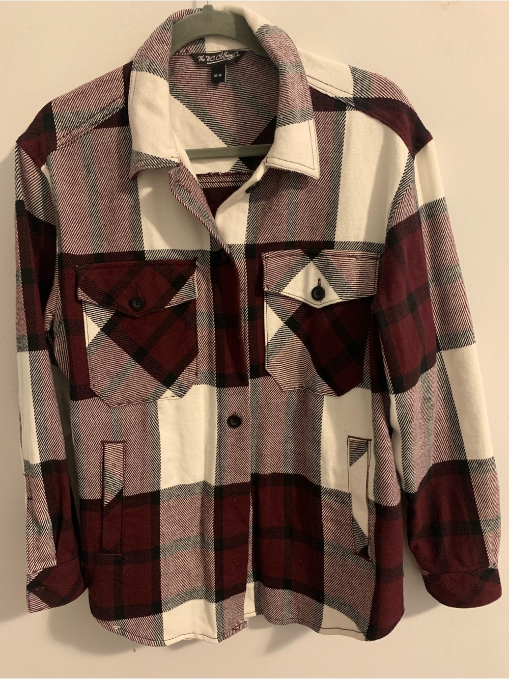 Plaid Utility Shacket in Burgundy & Cream